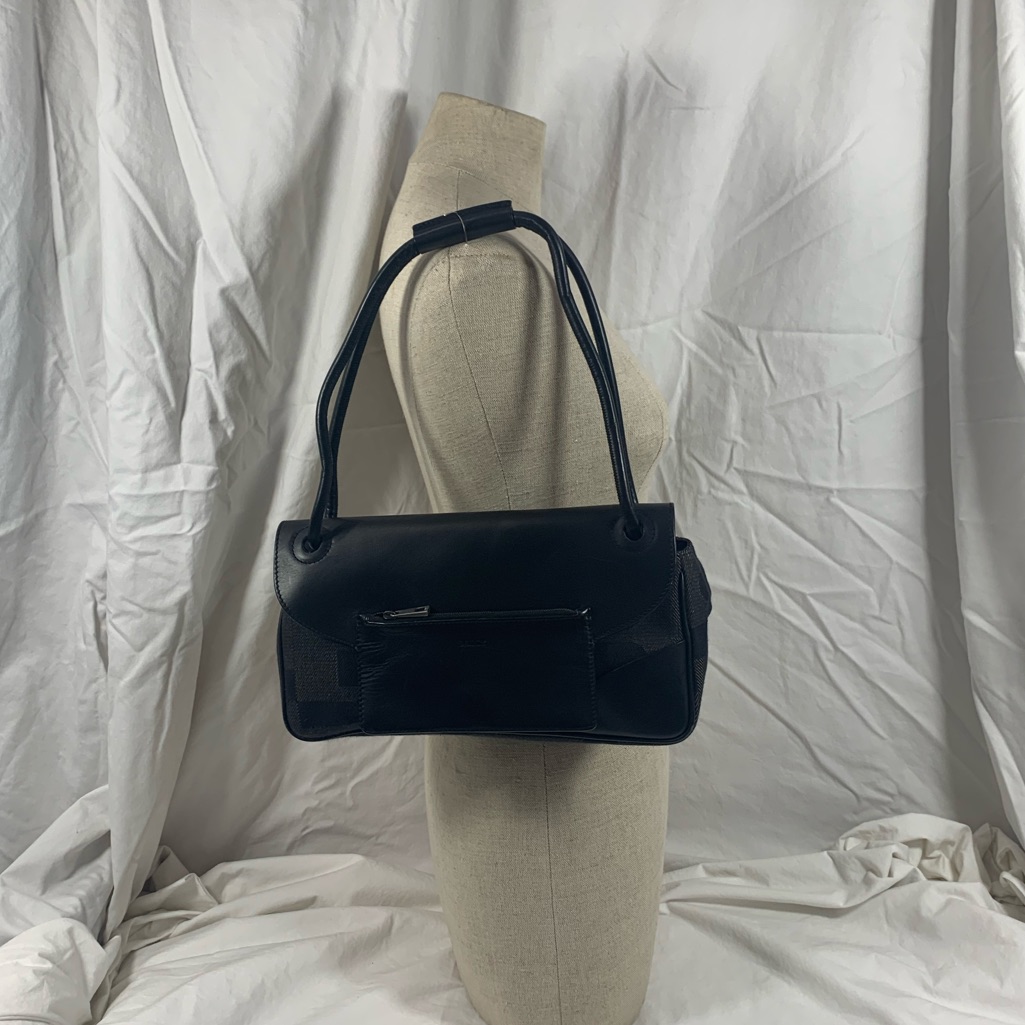 Genuine Vintage Bally Black Signature Canvas And Leather Shoulder Bag Purse